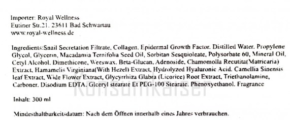 KK Snail Aqua Gel INCI